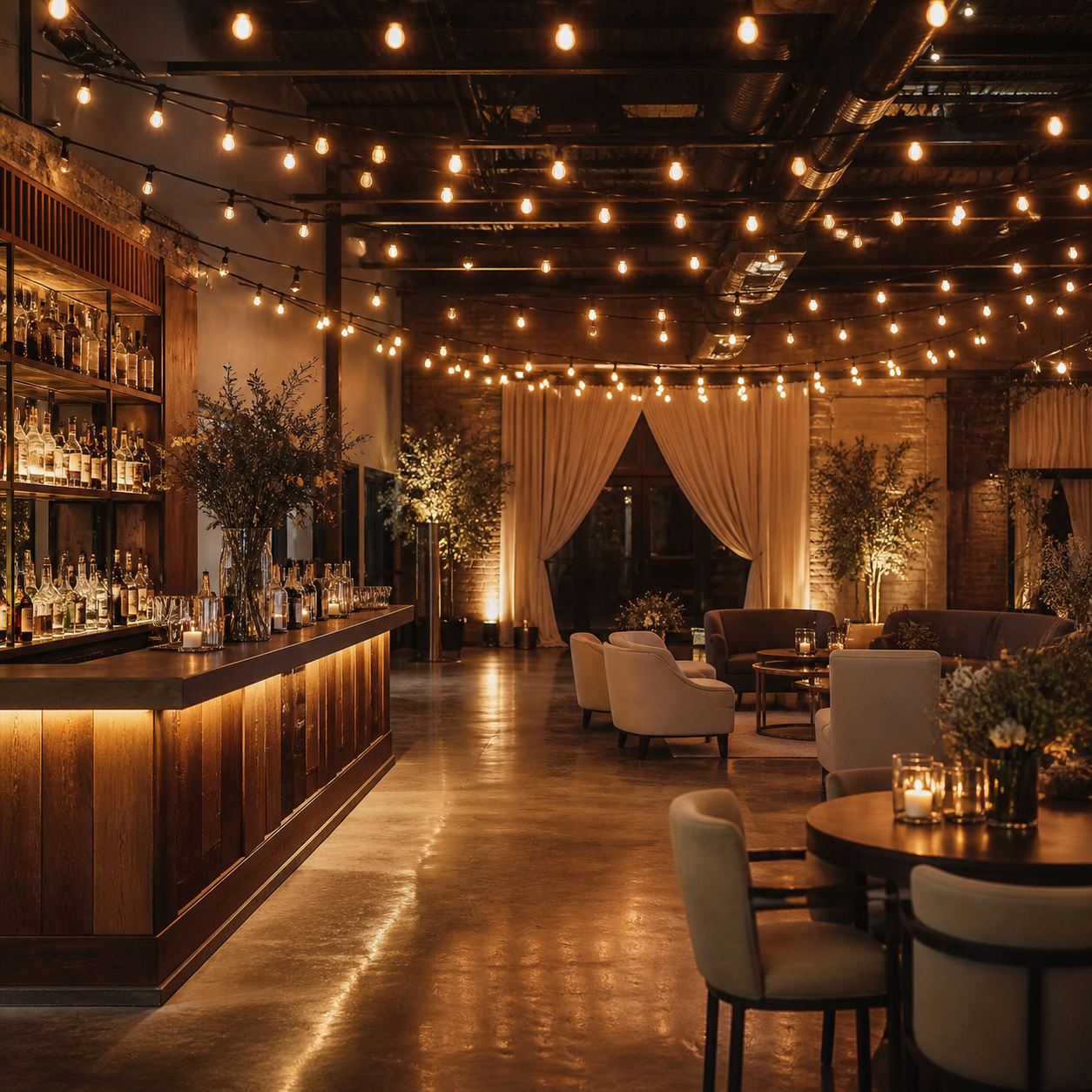 Eventhalle mit Bar, Lounge und Lichtshow für Firmenfeiern in Stein bei Nürnberg